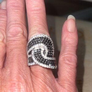 14K White Gold, Black and White Diamond Ring